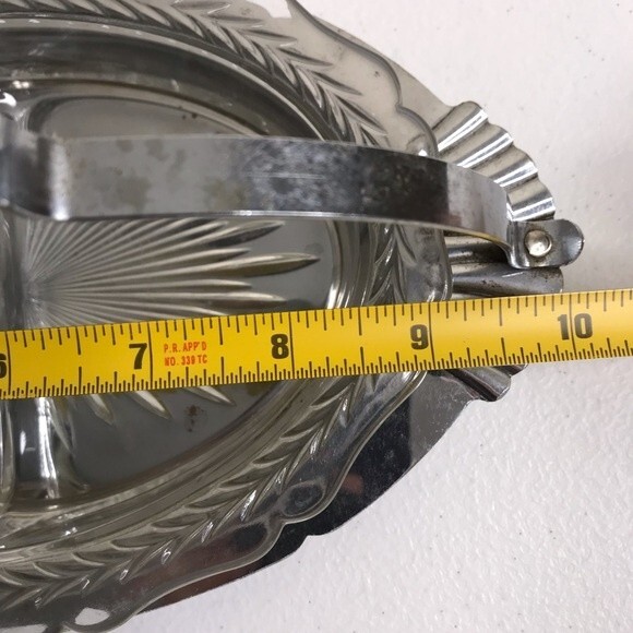 Vintage Divided Glass Metal Handle Serving Condiment Entertainment Holiday Tray - Picture 7 of 7